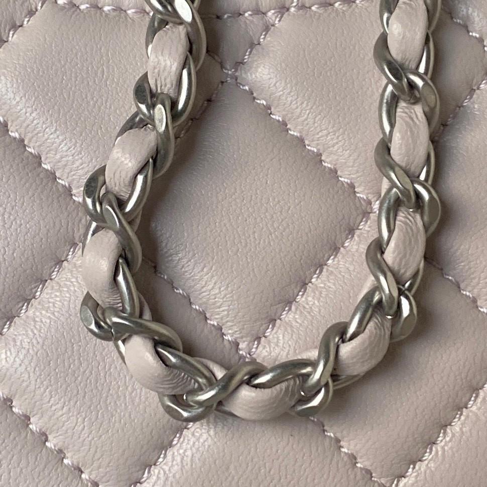 CHANEL MINI FLAP BAG SHINY CALFSKIN & SILVER-TONE METAL LIGHT PINK 4.7 × 7.8 × 2.3 in