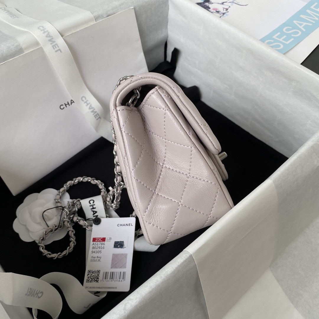 CHANEL MINI FLAP BAG SHINY CALFSKIN & SILVER-Tone METAL 5.3 × 6.6 × 3.1 in