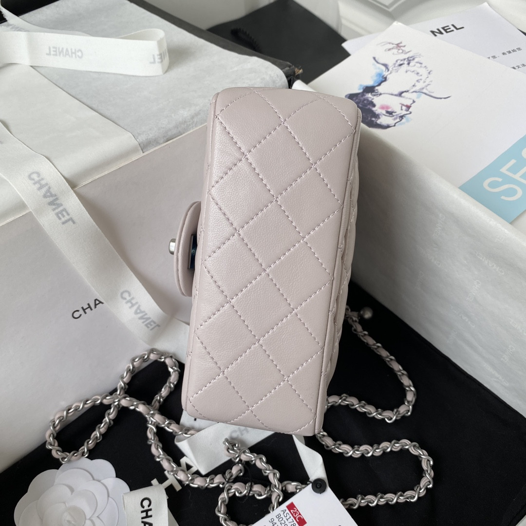 CHANEL MINI FLAP BAG SHINY CALFSKIN & SILVER-Tone METAL 5.3 × 6.6 × 3.1 in