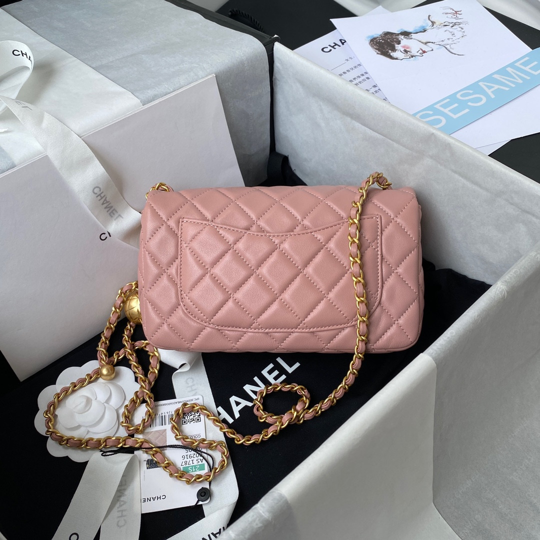 CHANEL MINI FLAP BAG SHINY CALFSKIN & gold-TONE METAL PINK 4.7 × 7.8 × 2.3 in