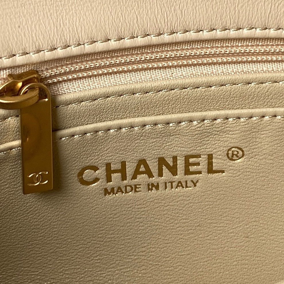 CHANEL MINI FLAP BAG SHINY CALFSKIN & gold-TONE METAL LIGHT beige 4.7 × 7.8 × 2.3 in