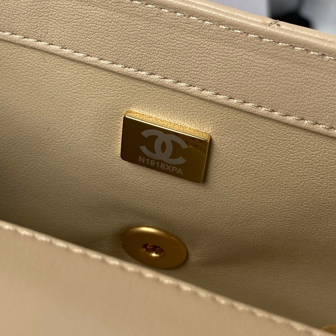 CHANEL MINI FLAP BAG SHINY CALFSKIN & gold-TONE METAL LIGHT beige 4.7 × 7.8 × 2.3 in