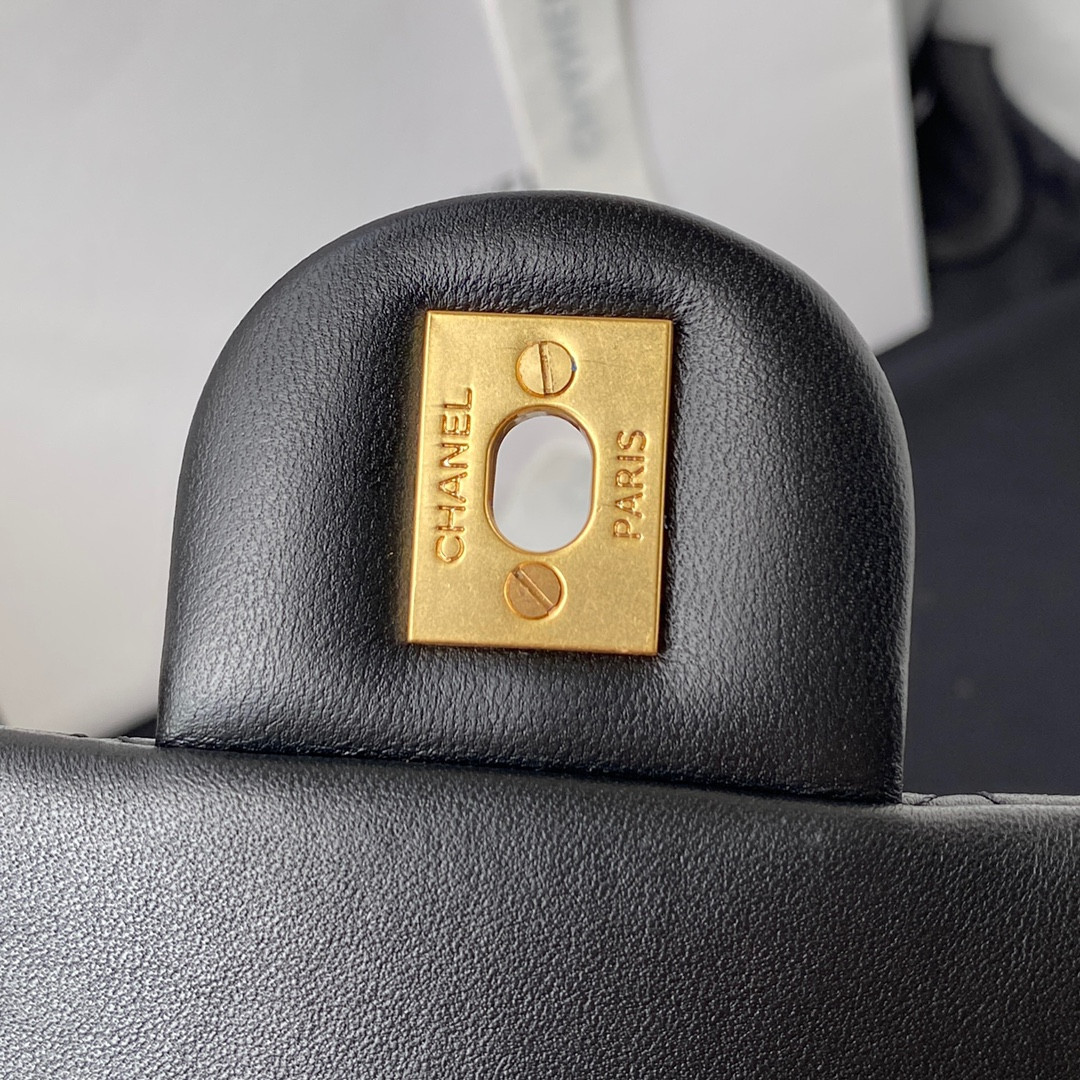 CHANEL MINI FLAP BAG SHINY CALFSKIN & Gold-Tone METAL BLack 5.3 × 6.6 × 3.1 in