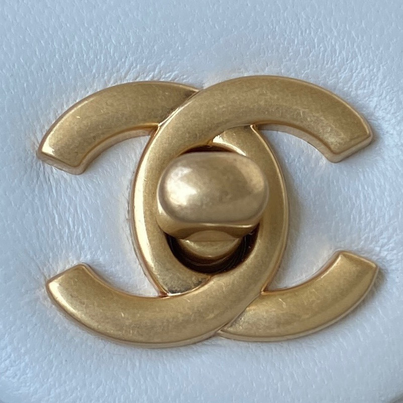 CHANEL MINI FLAP BAG SHINY CALFSKIN & Gold-Tone METAL WHITE 5.3 × 6.6 × 3.1 in