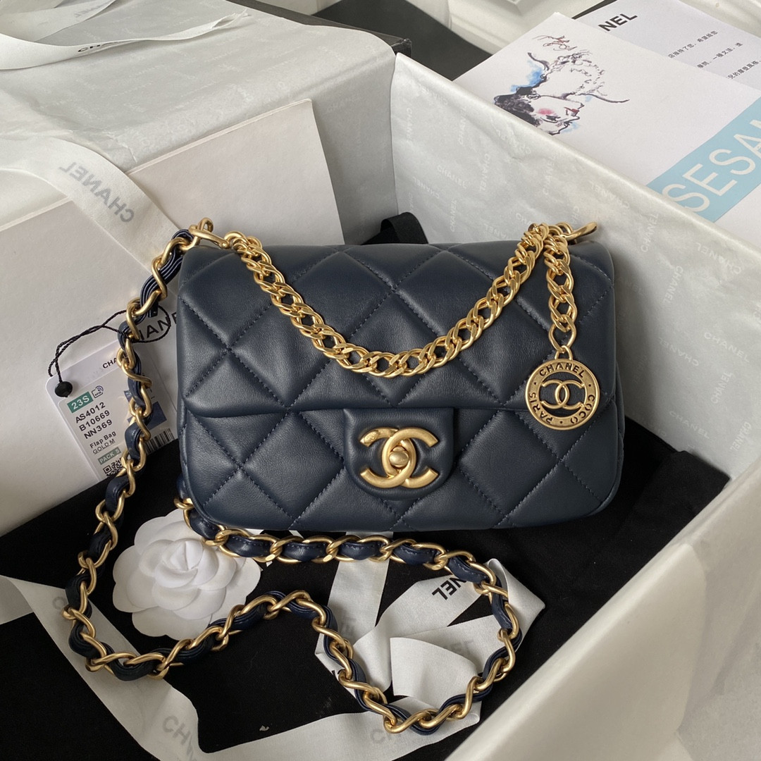 CHANEL MINI FLAP BAG NAVY 4.7 × 7.8 × 2.3 in