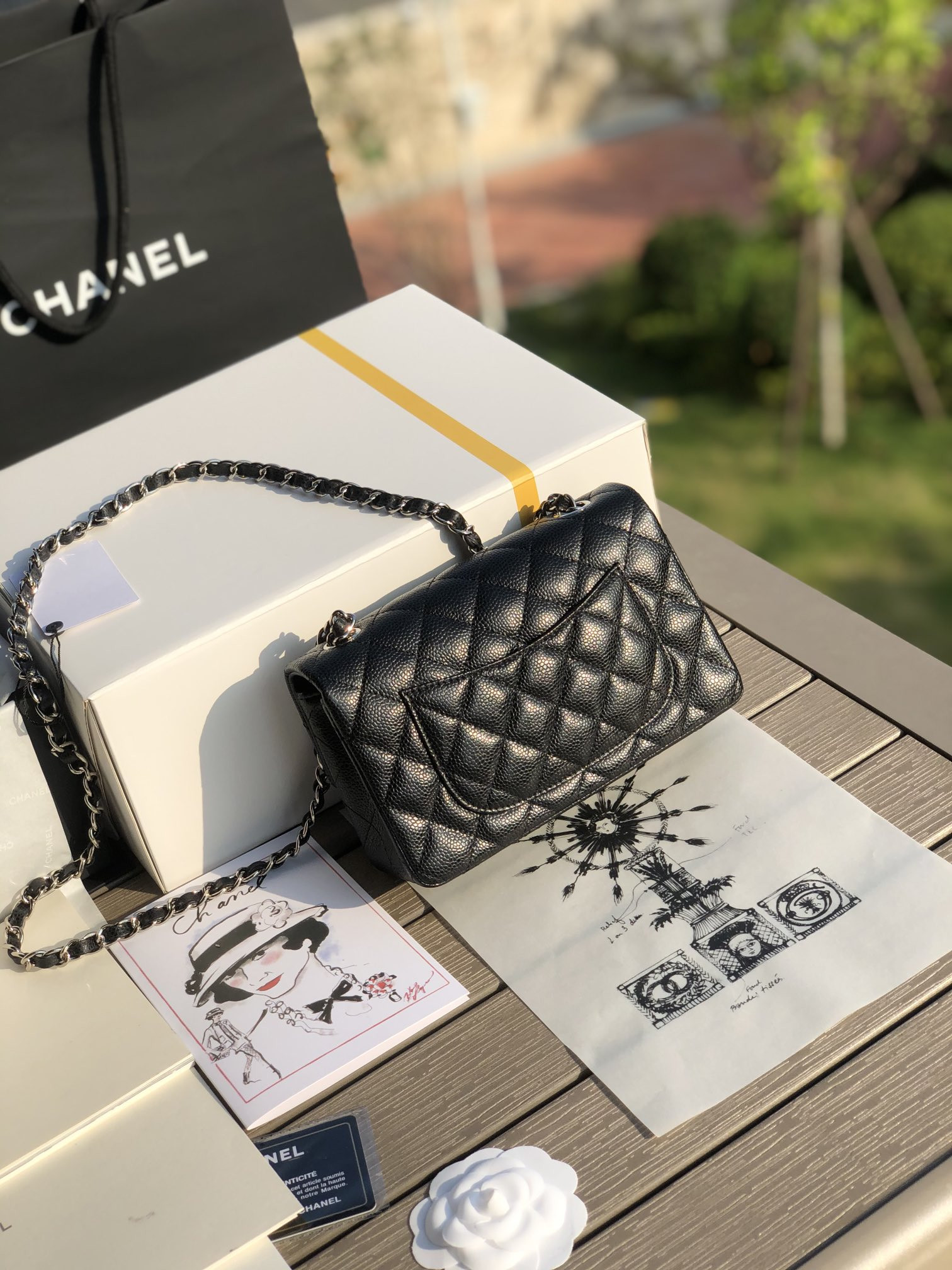 CHANEL MINI FLAP BAG BLACK 4.7 × 7.8 × 2.3 in
