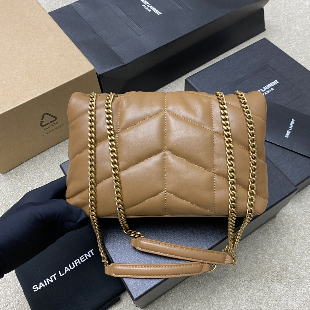 YSL PUFFER IN LEATHER BROWN 23 X 15.5 X 5.8 CM