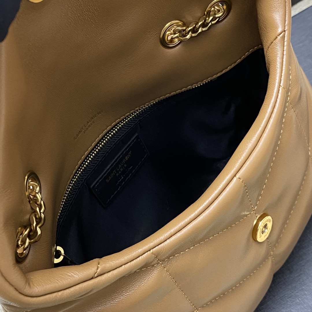 YSL PUFFER IN LEATHER BROWN 23 X 15.5 X 5.8 CM