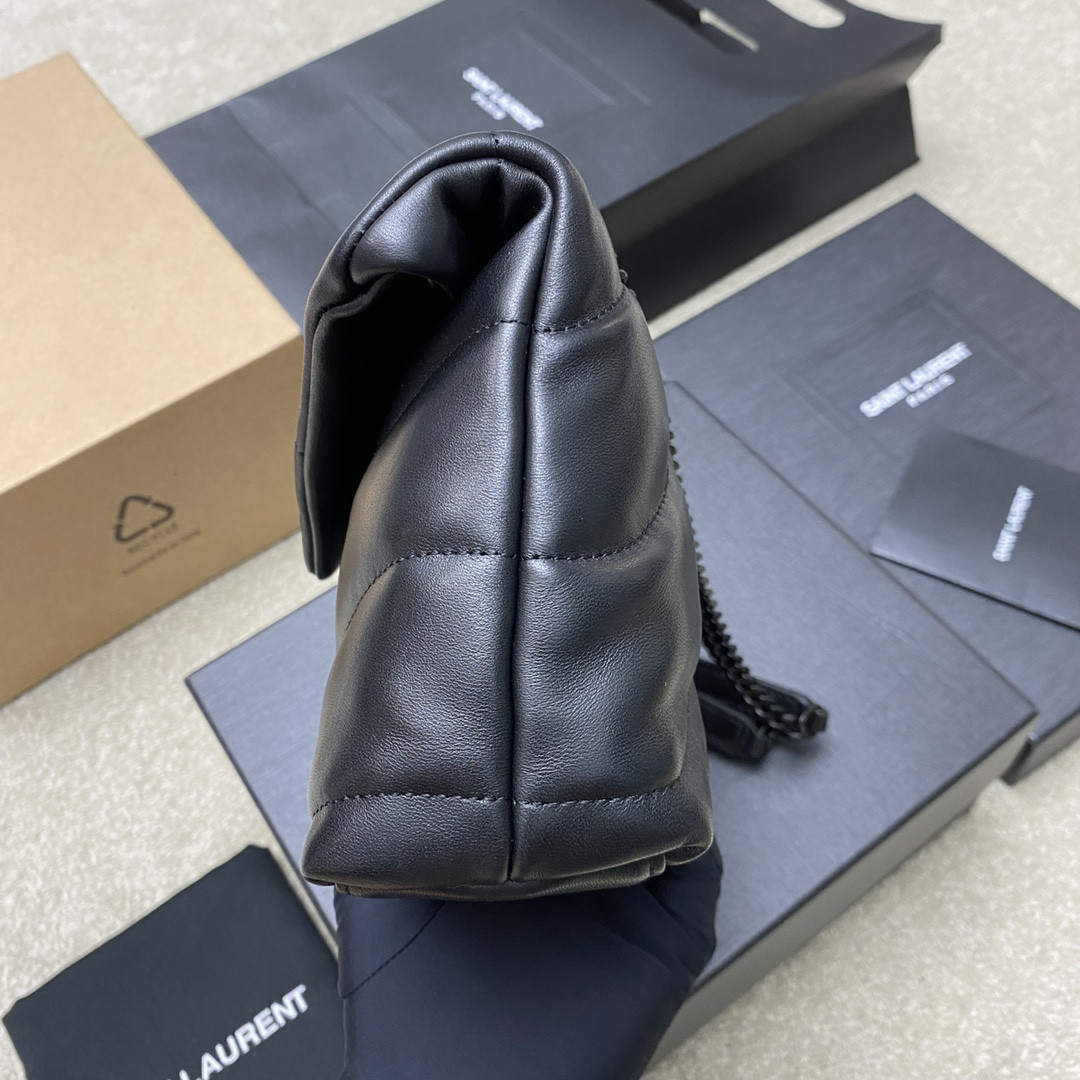 YSL PUFFER IN LEATHER BLACK SILVER 23 X 15.5 X 5.8 CM