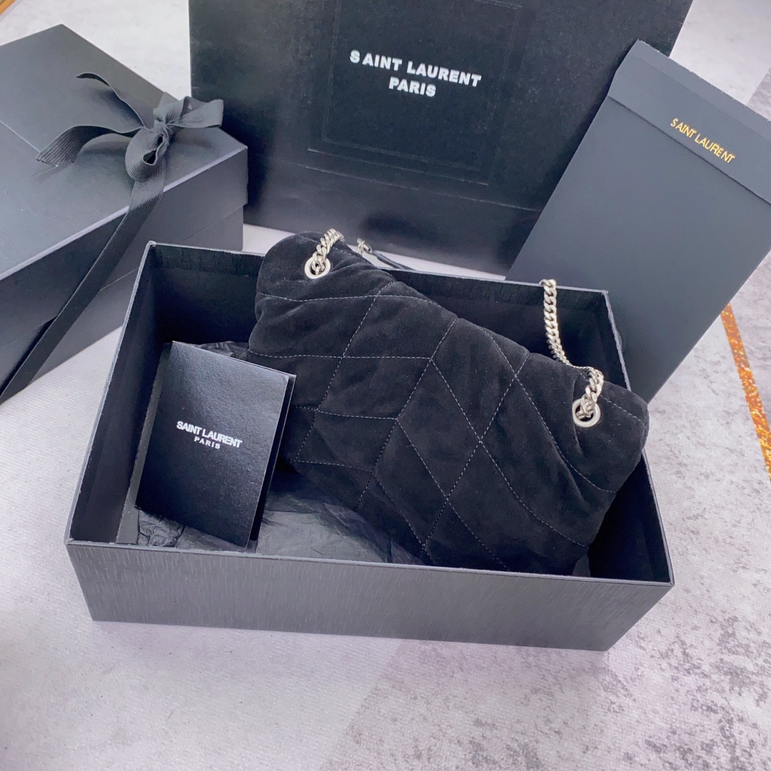 YSL PUFFER IN SUEDE BLACK 23 X 15.5 X 5.8 CM