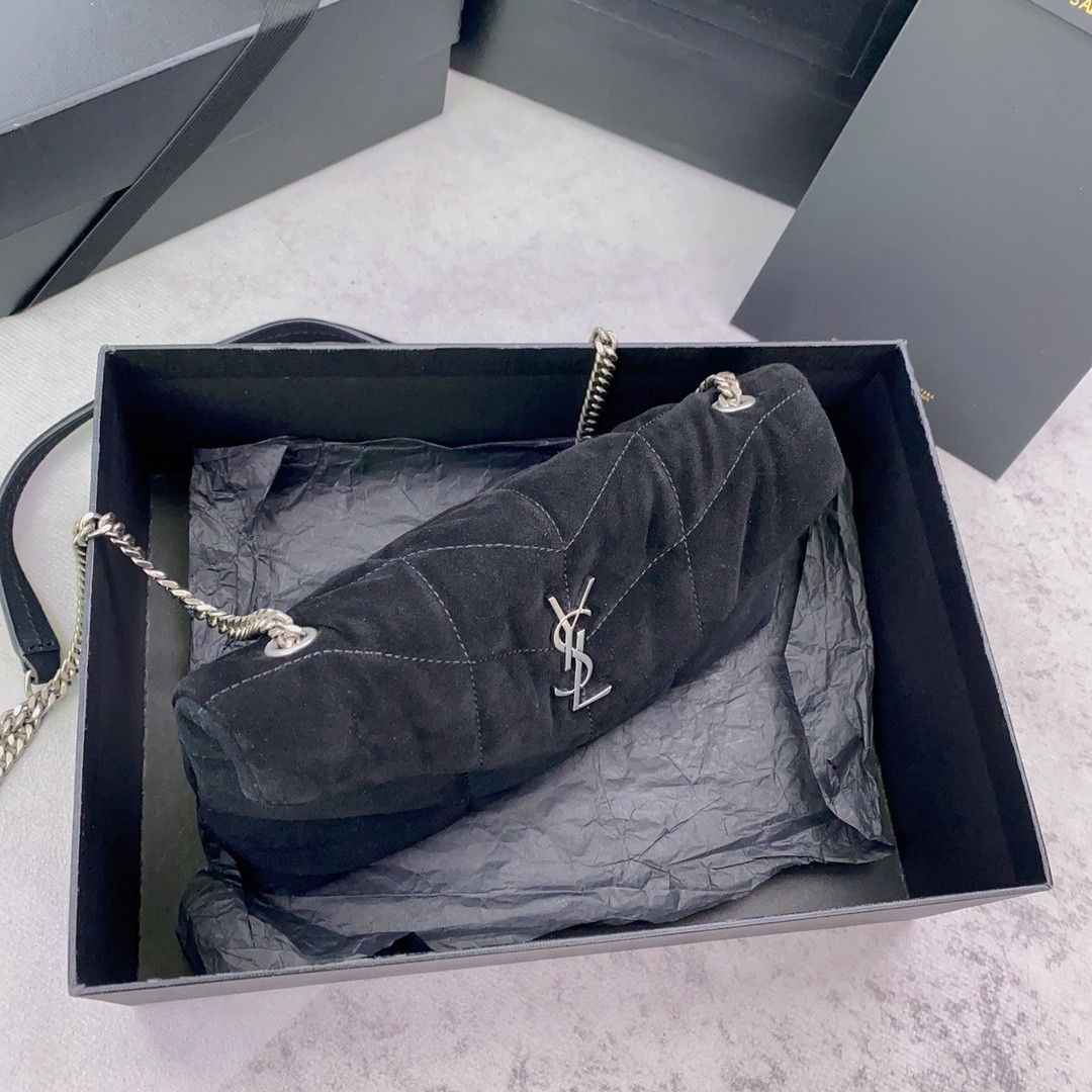 YSL PUFFER IN SUEDE BLACK 23 X 15.5 X 5.8 CM
