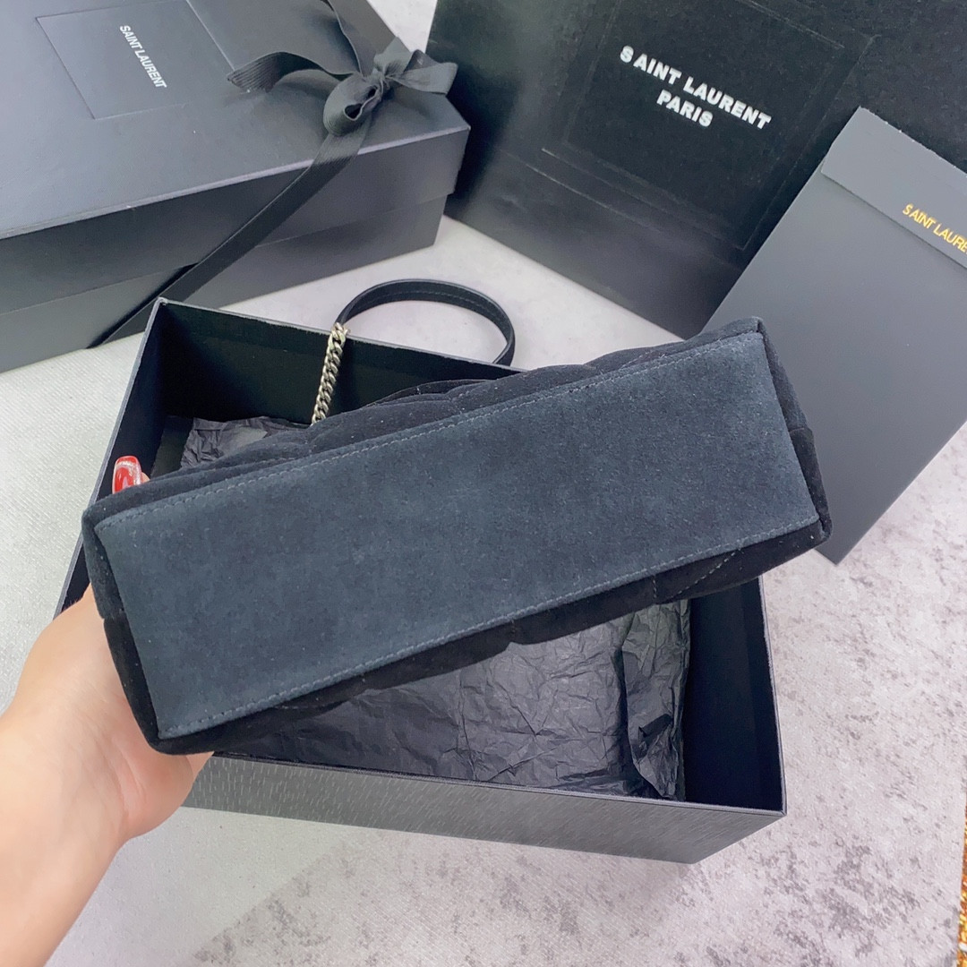 YSL PUFFER IN SUEDE BLACK 23 X 15.5 X 5.8 CM