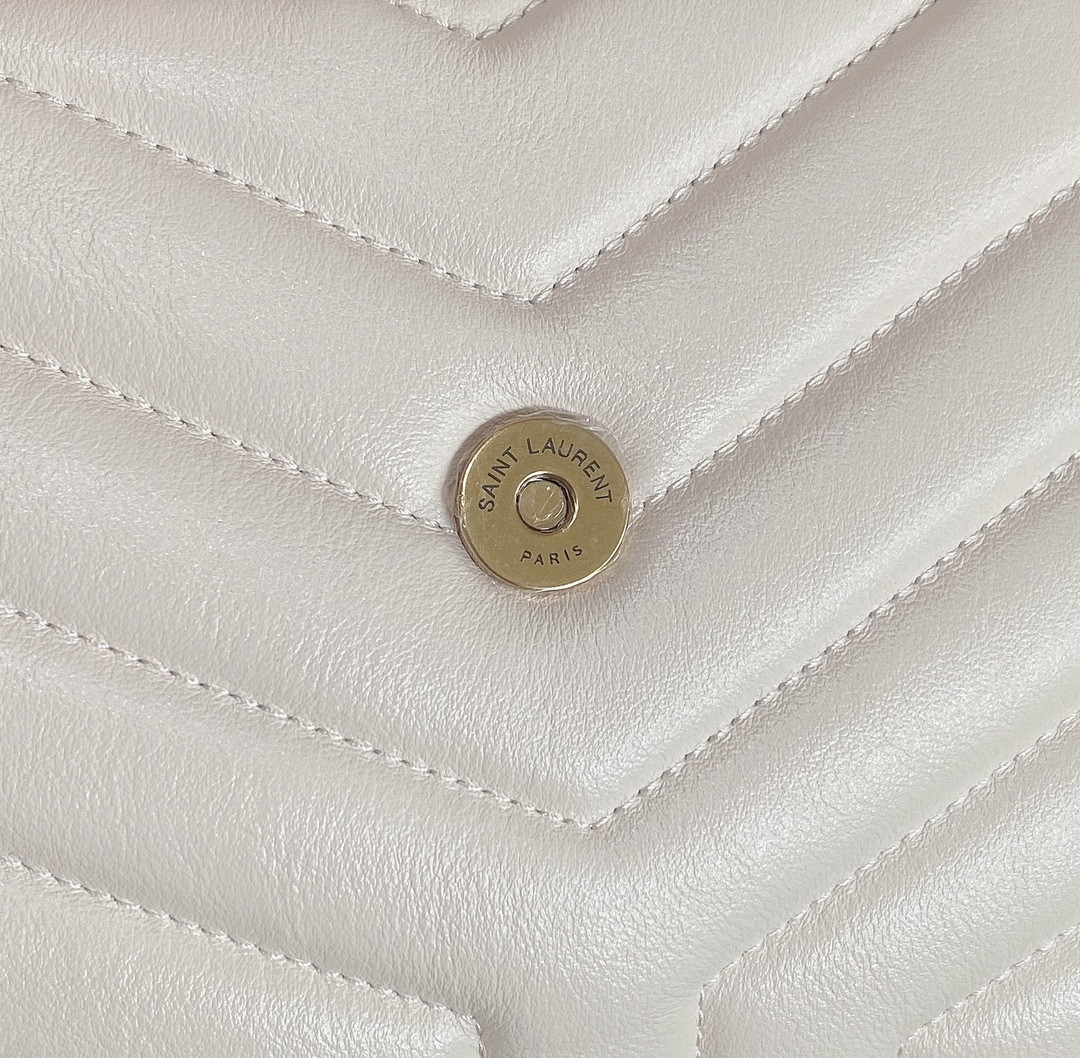 YSL LOULOU SMALL IN QUILTED LEATHER WHITE GOLD 9 X 6.1 X 3.3 INCHES