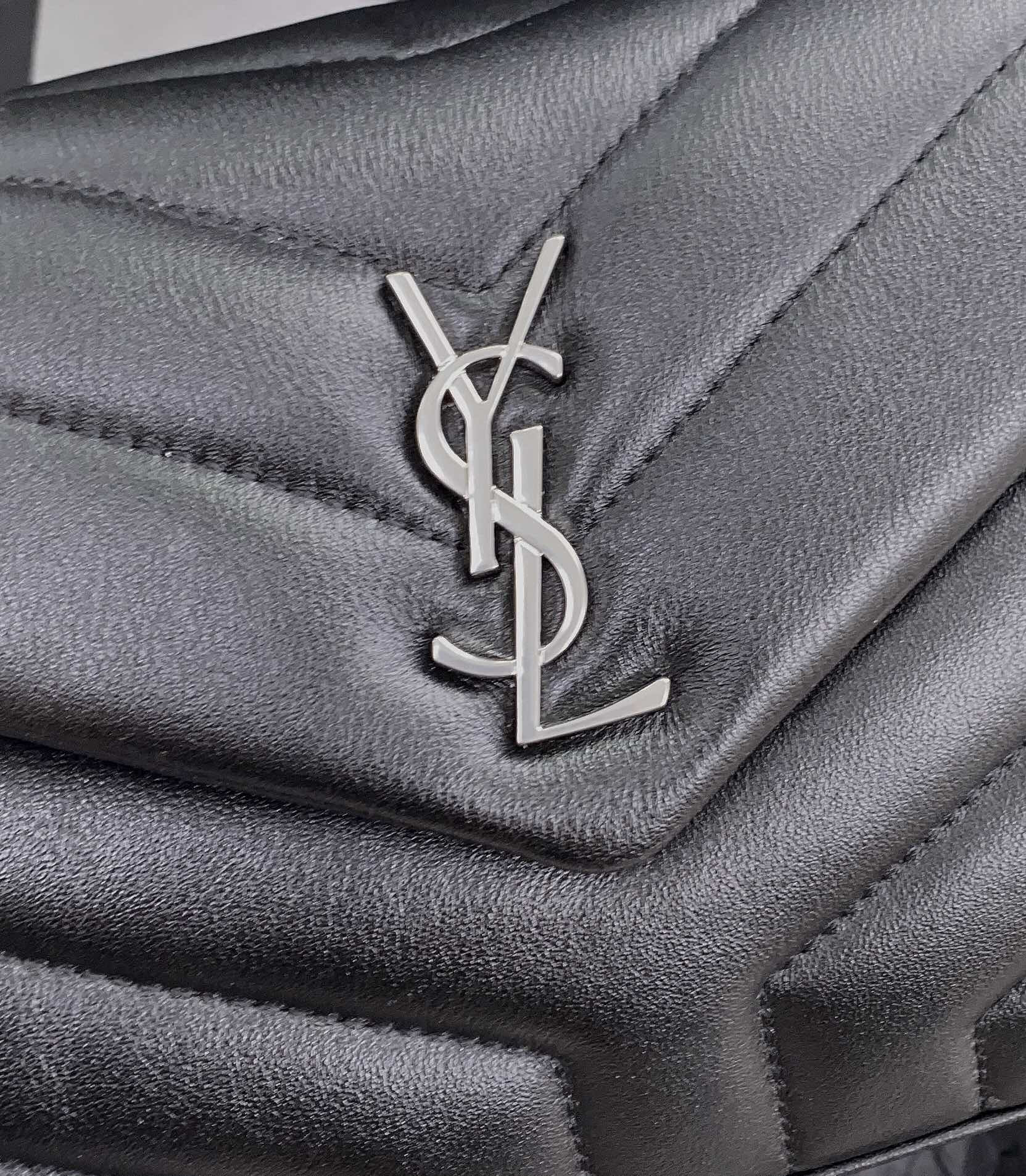 YSL TOY LOULOU IN QUILTED LEATHER BLACK SILVER 7.9 X 5.5 X 3 INCHES