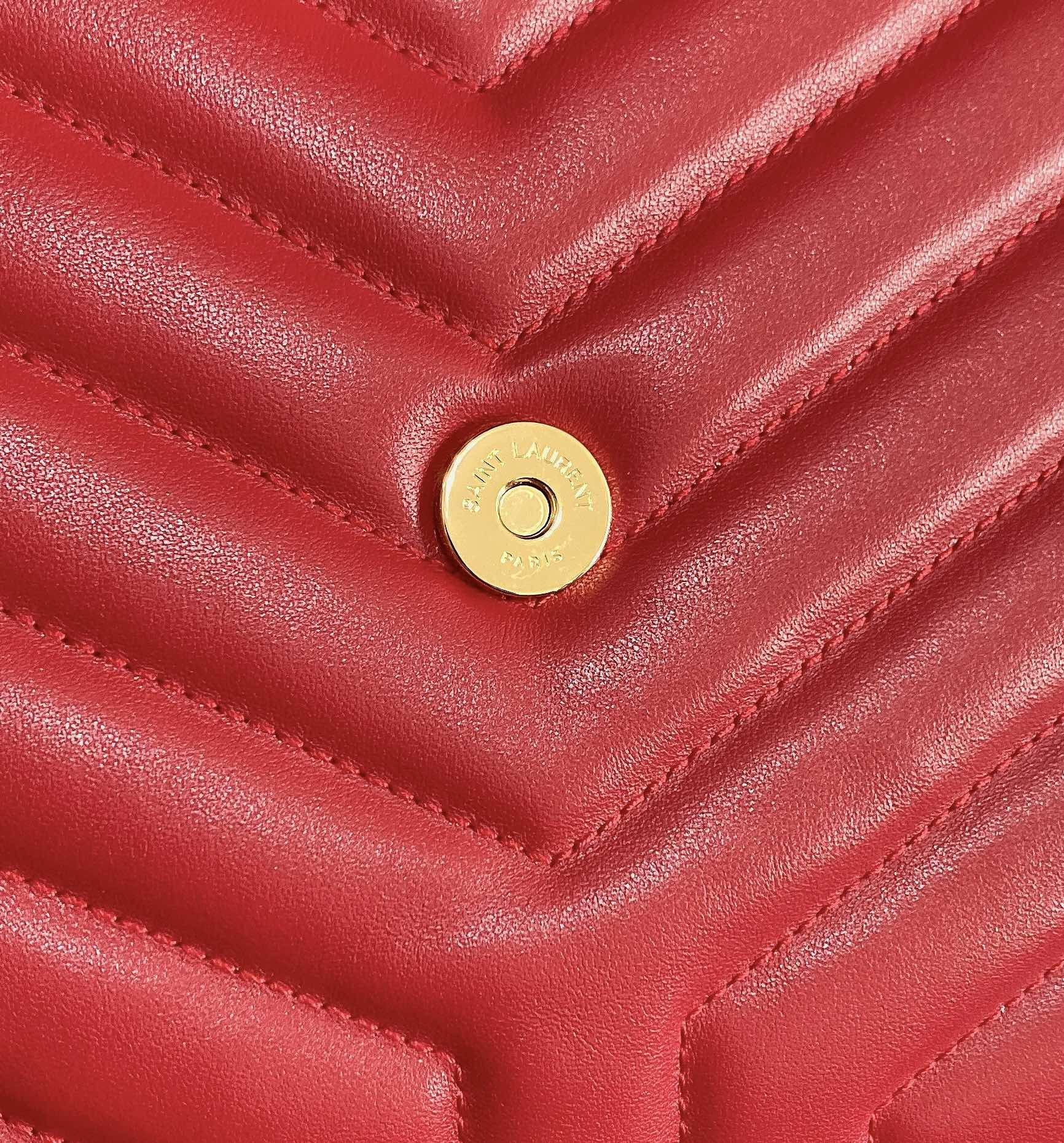 YSL LOULOU MEDIUM IN QUILTED LEATHER RED 12.5 X 8.6 X 3.5 INCHES