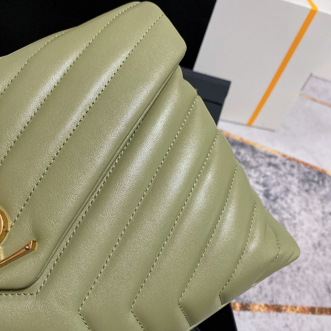 YSL LOULOU MEDIUM IN QUILTED LEATHER GREEN 12.5 X 8.6 X 3.5 INCHES