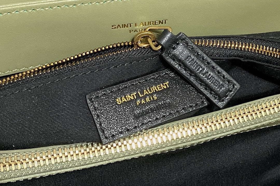 YSL LOULOU MEDIUM IN QUILTED LEATHER GREEN 12.5 X 8.6 X 3.5 INCHES