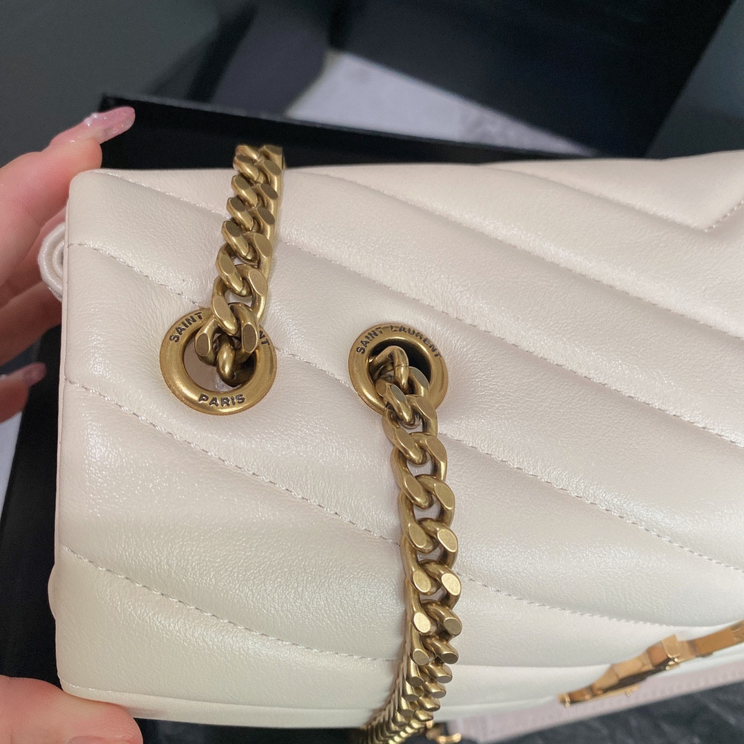 YSL LOULOU MEDIUM IN QUILTED LEATHER BLANC VINTAGE 12.5 X 8.6 X 3.5 INCHES