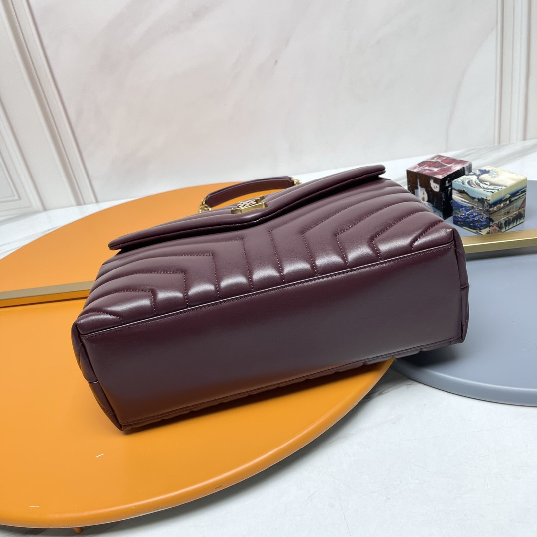 YSL LOULOU MEDIUM IN QUILTED LEATHER DARK RED 12.5 X 8.6 X 3.5 INCHES