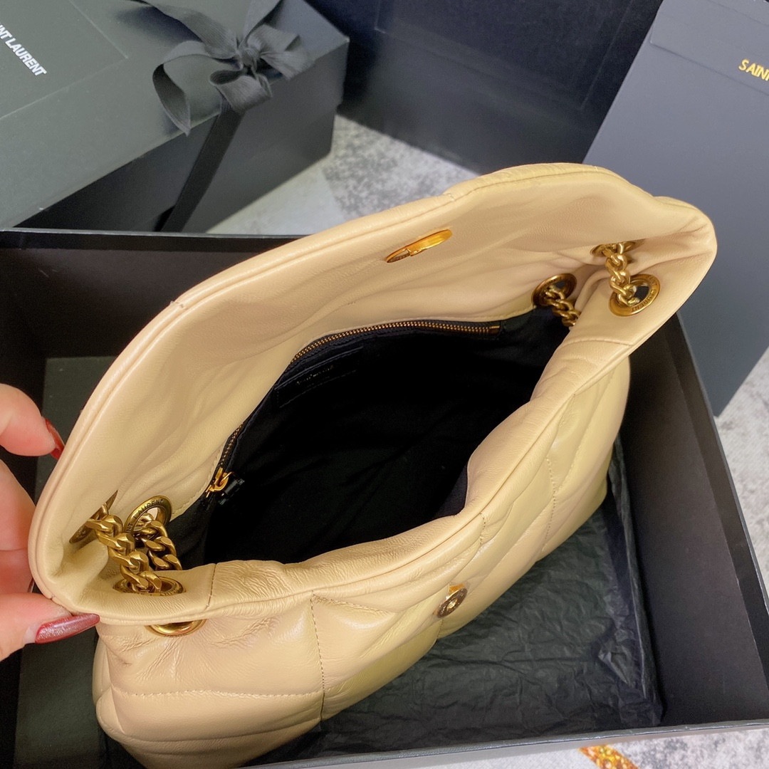 YSL PUFFER SMALL IN NAPPA LEATHER BEIGE 11.4 X 6.6 X 4.3 INCHES