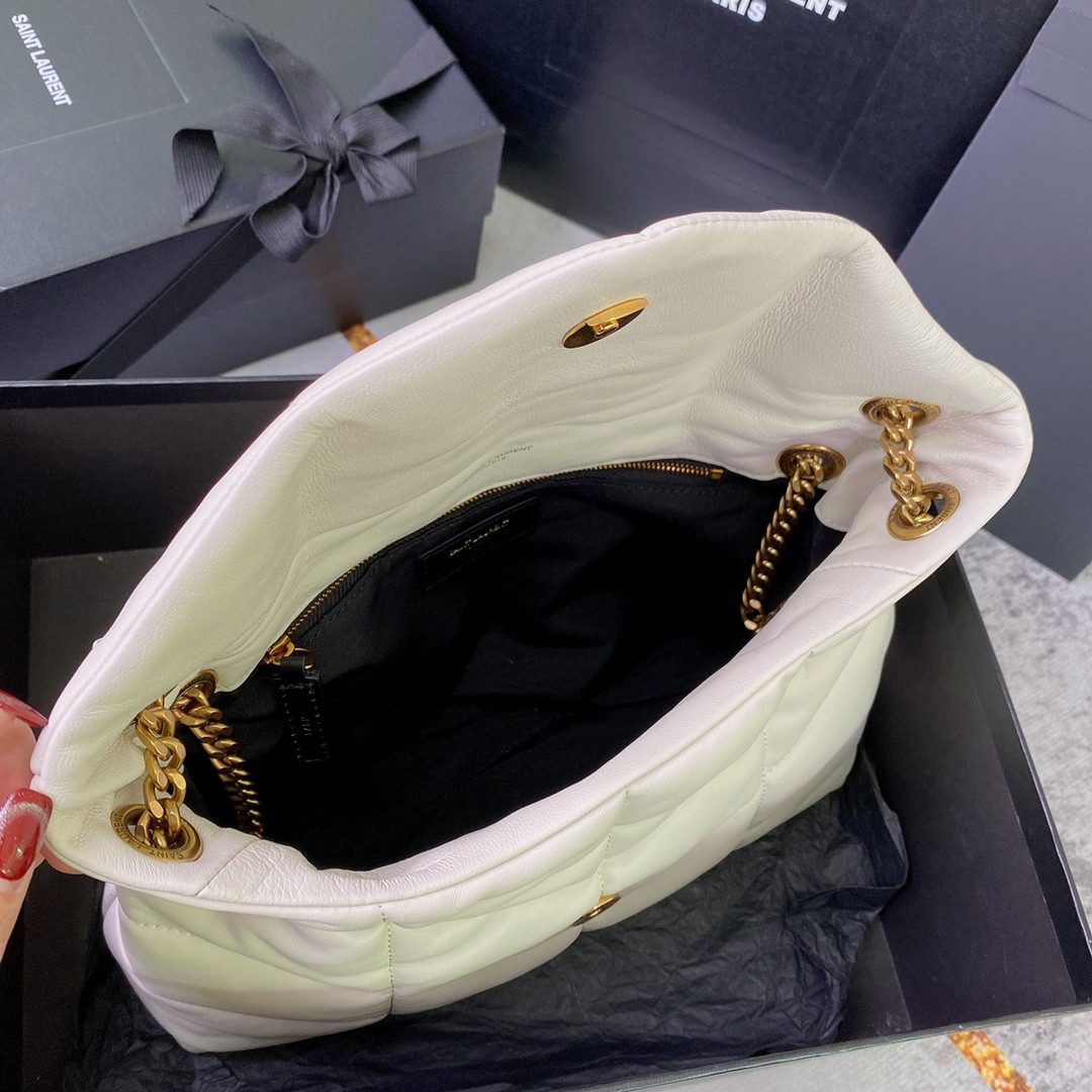 YSL PUFFER SMALL IN NAPPA LEATHER WHITE 11.4 X 6.6 X 4.3 INCHES