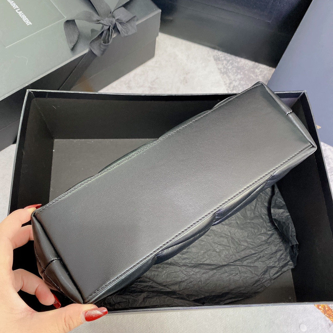 YSL PUFFER SMALL IN NAPPA LEATHER ALL BLACK 11.4 X 6.6 X 4.3 INCHES