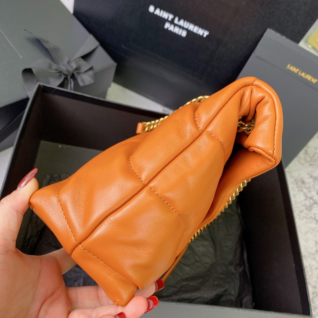 YSL PUFFER SMALL IN NAPPA LEATHER ORANGE 11.4 X 6.6 X 4.3 INCHES
