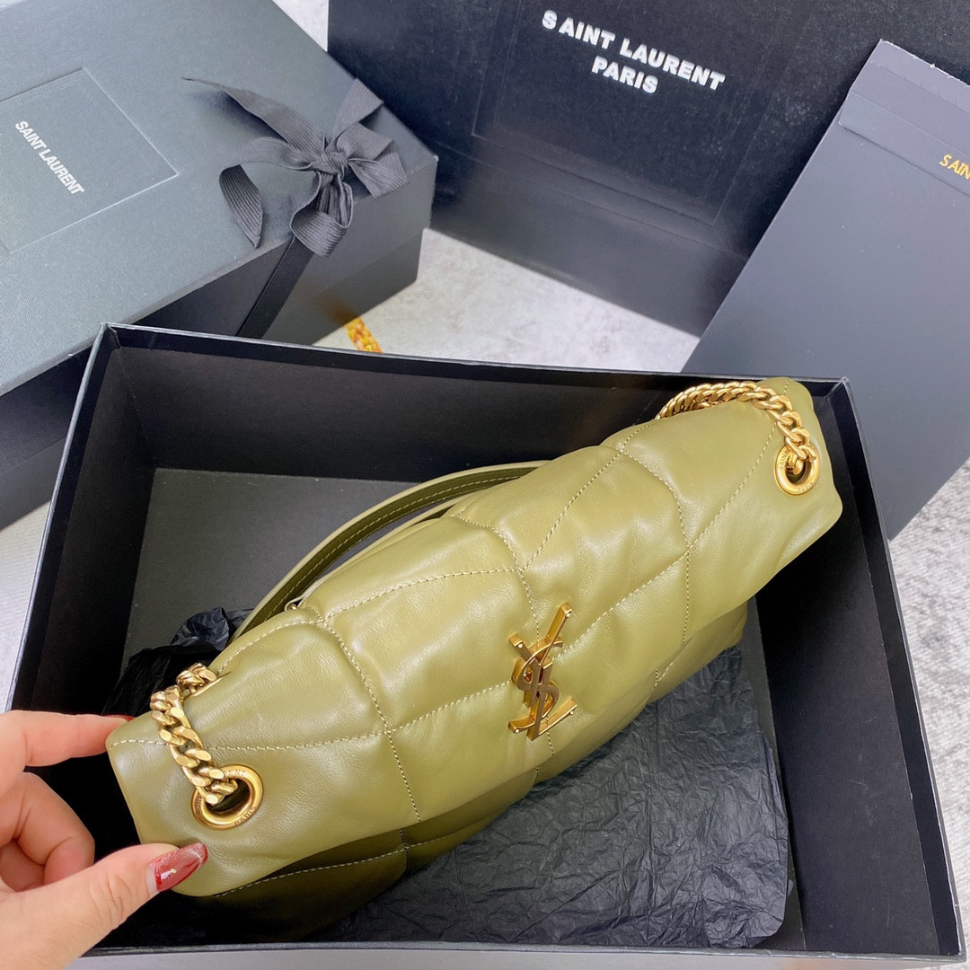 YSL PUFFER SMALL IN NAPPA LEATHER DARK GREEN 11.4 X 6.6 X 4.3 INCHES