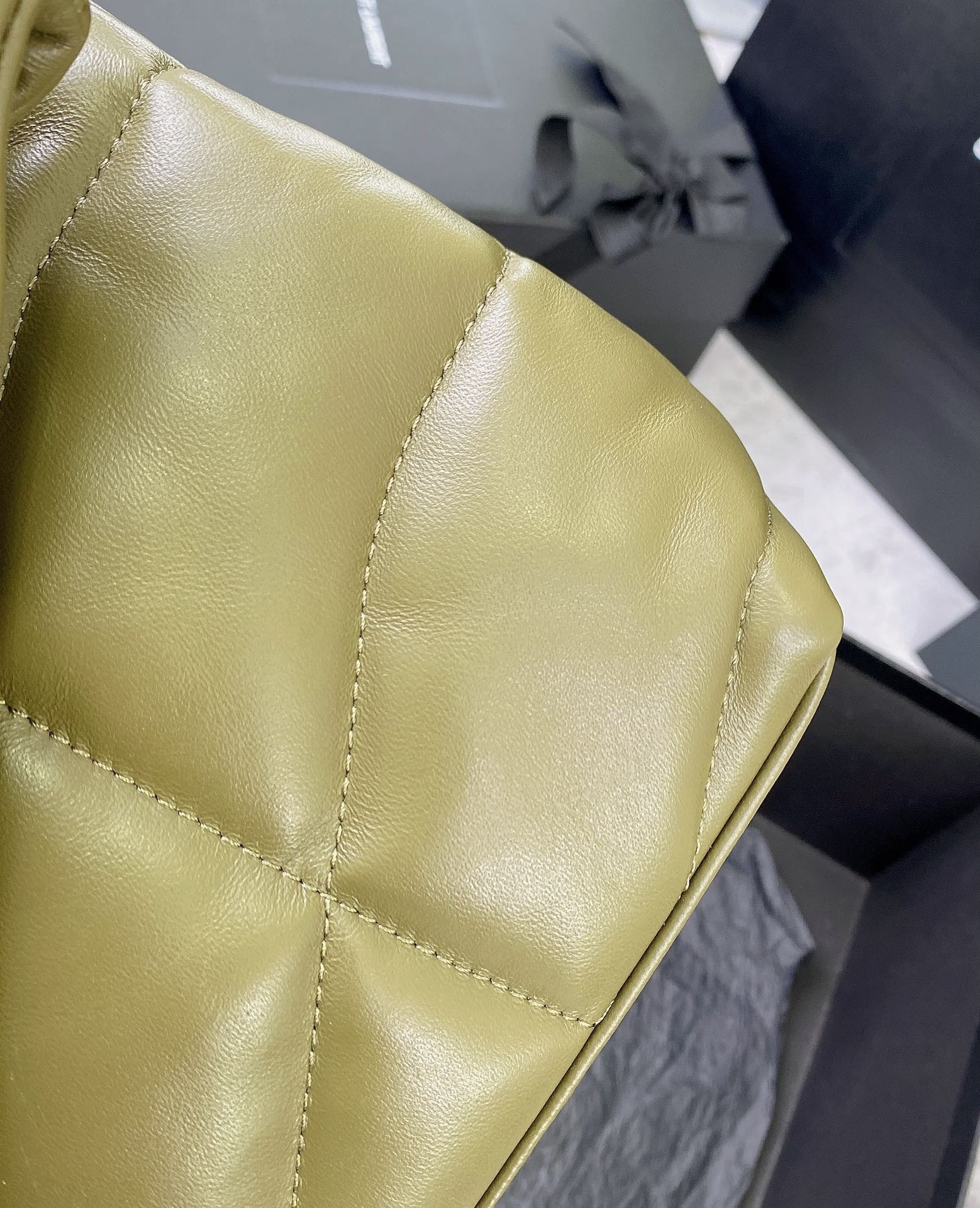 YSL PUFFER SMALL IN NAPPA LEATHER DARK GREEN 11.4 X 6.6 X 4.3 INCHES