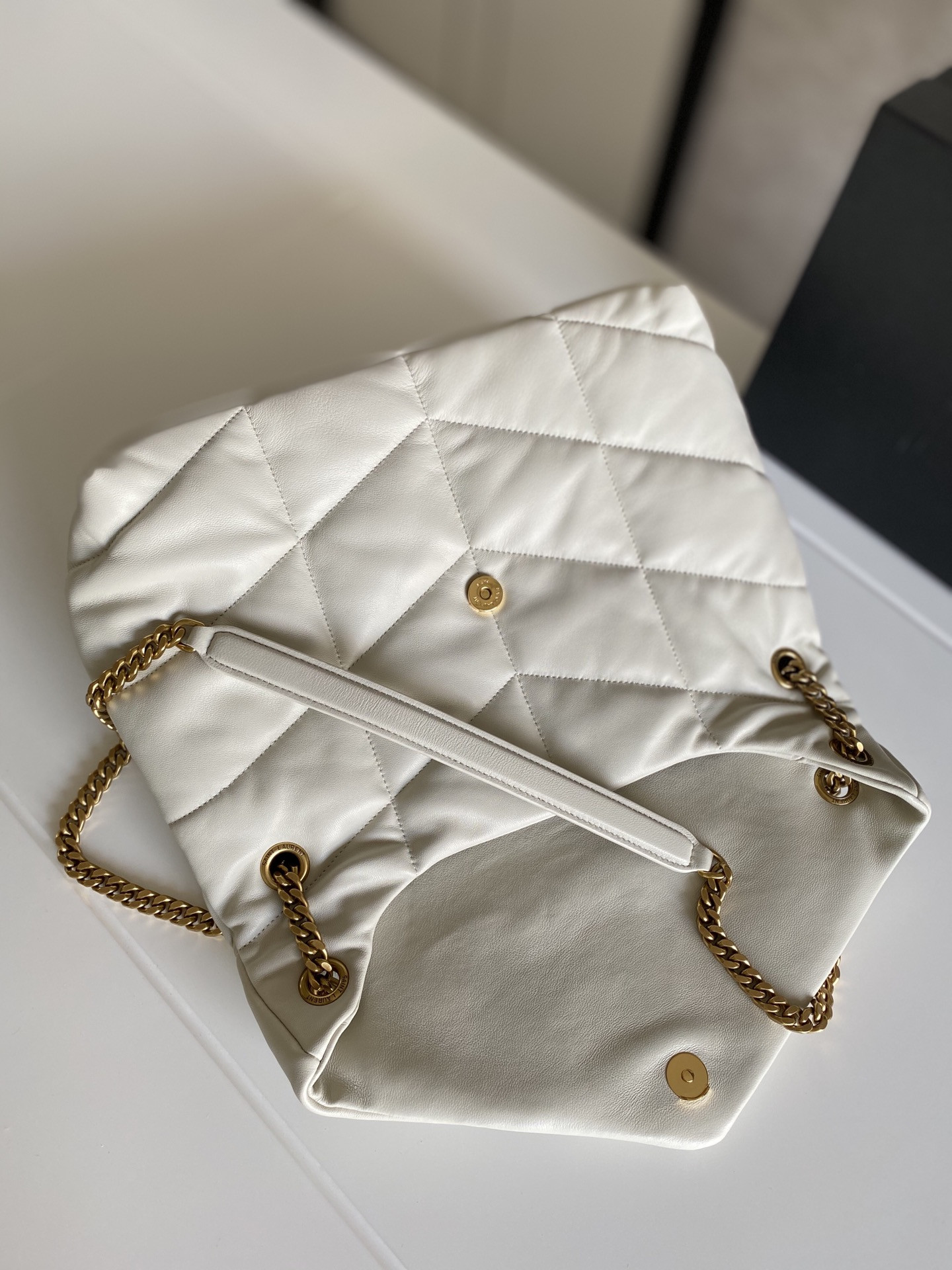 YSL PUFFER MEDIUM IN NAPPA LEATHER WHITE 13.7 X 9 X 5.3 INCHES