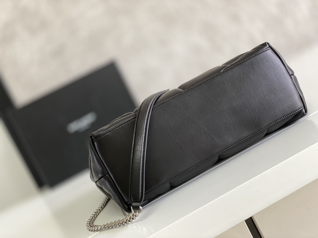 YSL LOULOU PUFFER MEDIUM IN NAPPA LEATHER BLACK SILVER 13.7 X 9 X 5.3 INCHES