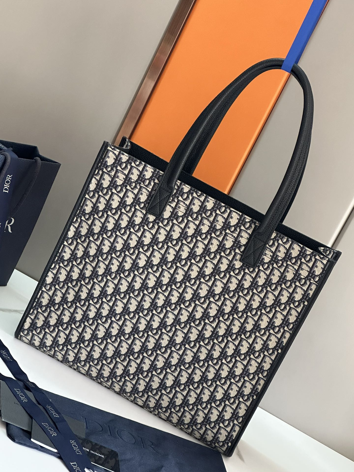 Dior Safari Tote Bag Blue Dior Oblique Jacquard and Grained Calfskin 15.5 x 14 x 4.5 inches