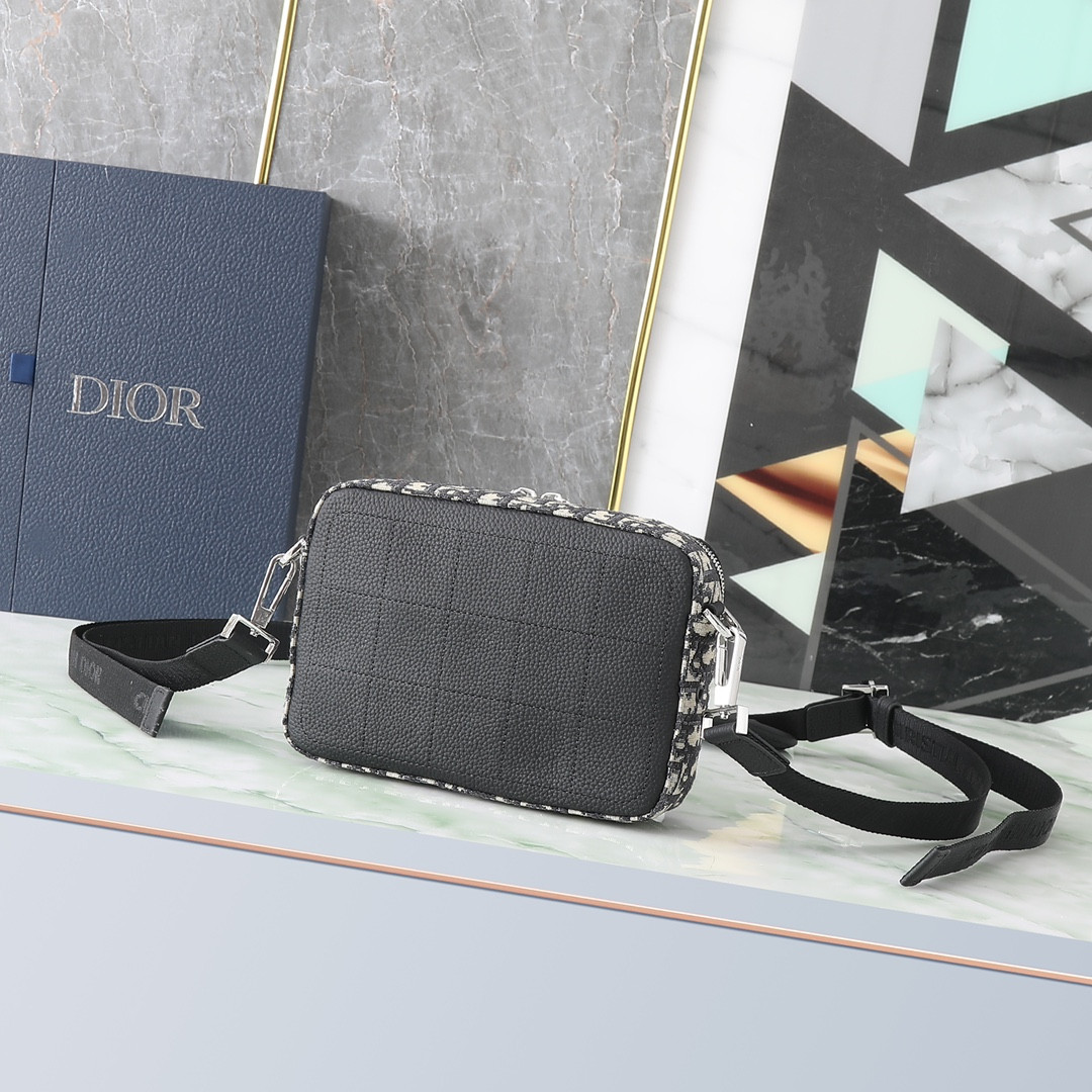 DIOR Safari Bag with Strap  Beige and Black Dior Oblique Jacquard 8.5 x 6 x 2.5 inches