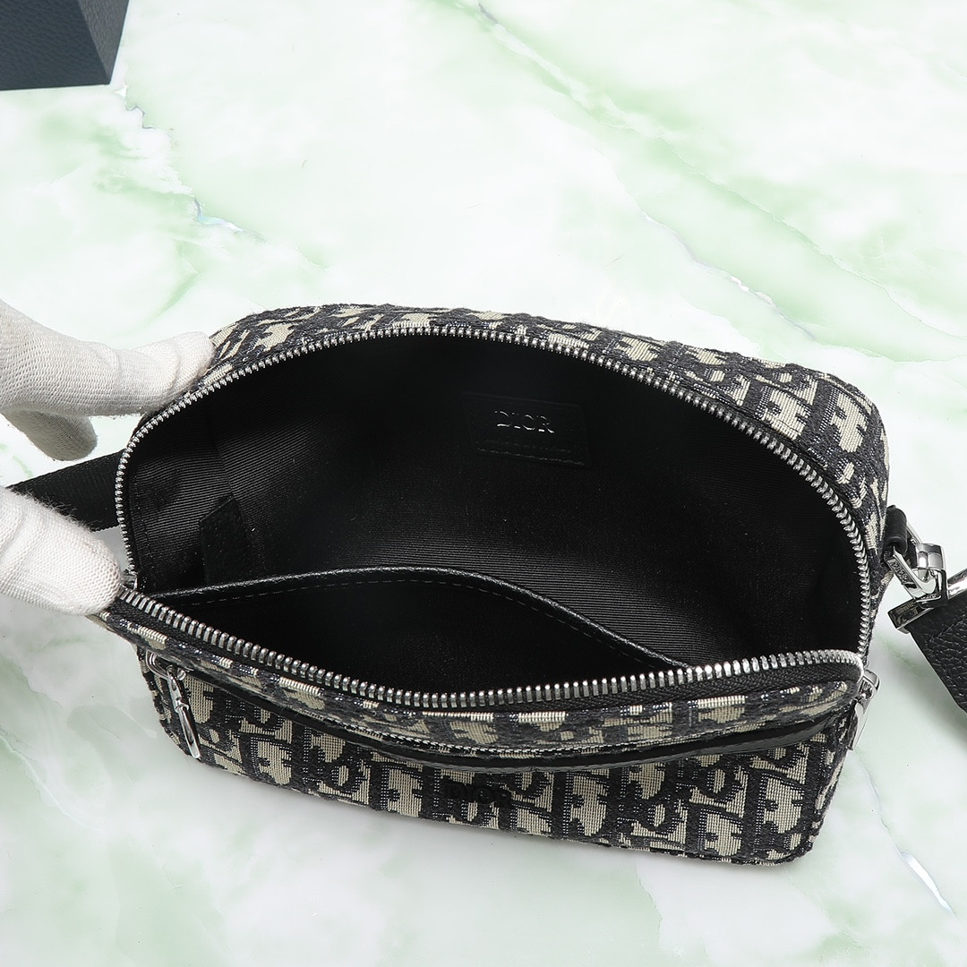 DIOR Safari Bag with Strap  Beige and Black Dior Oblique Jacquard 8.5 x 6 x 2.5 inches