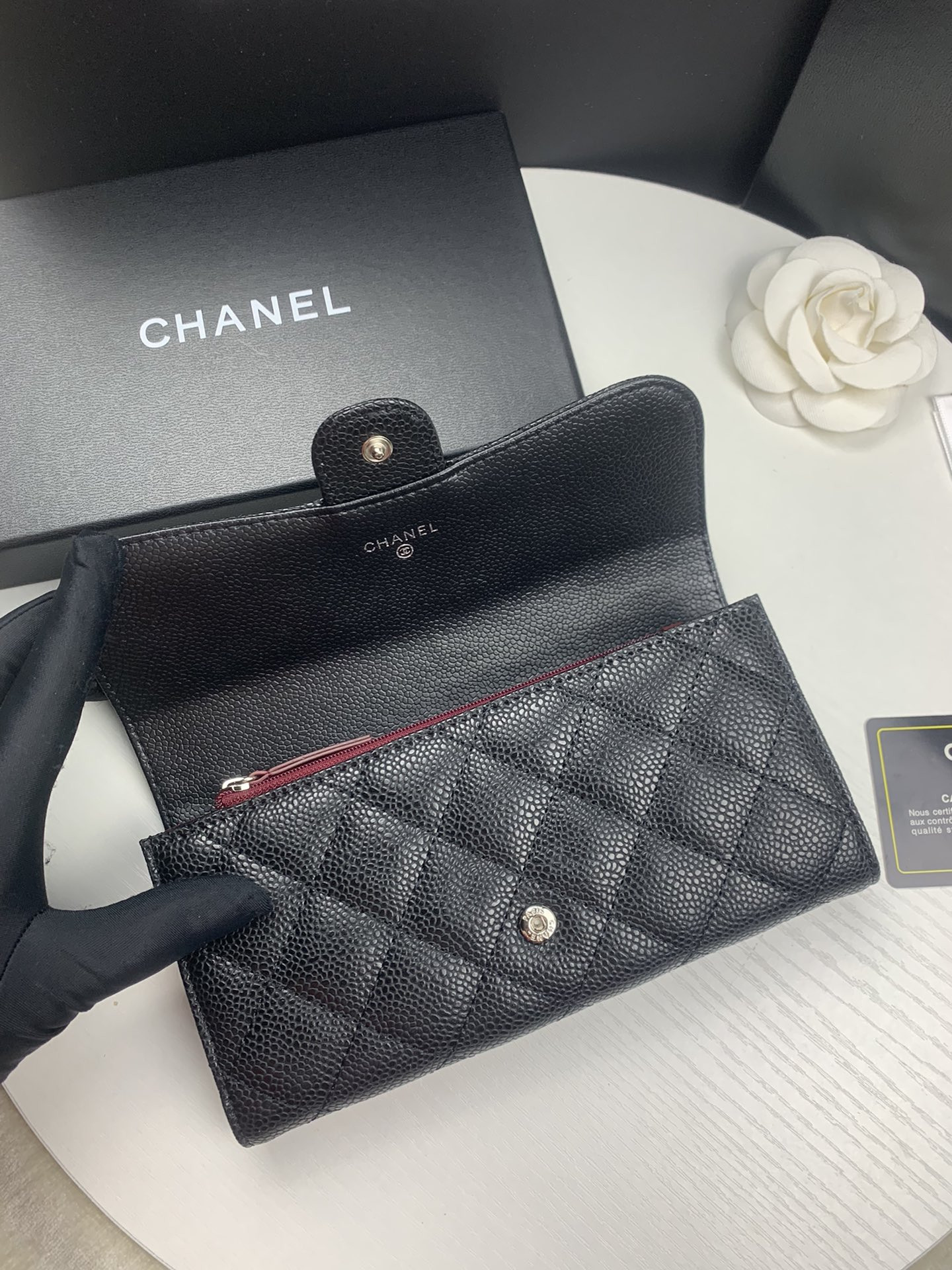 CHANEL FLAP WALLET GRAINED LEATHER BLACK 19.5 x10 cm