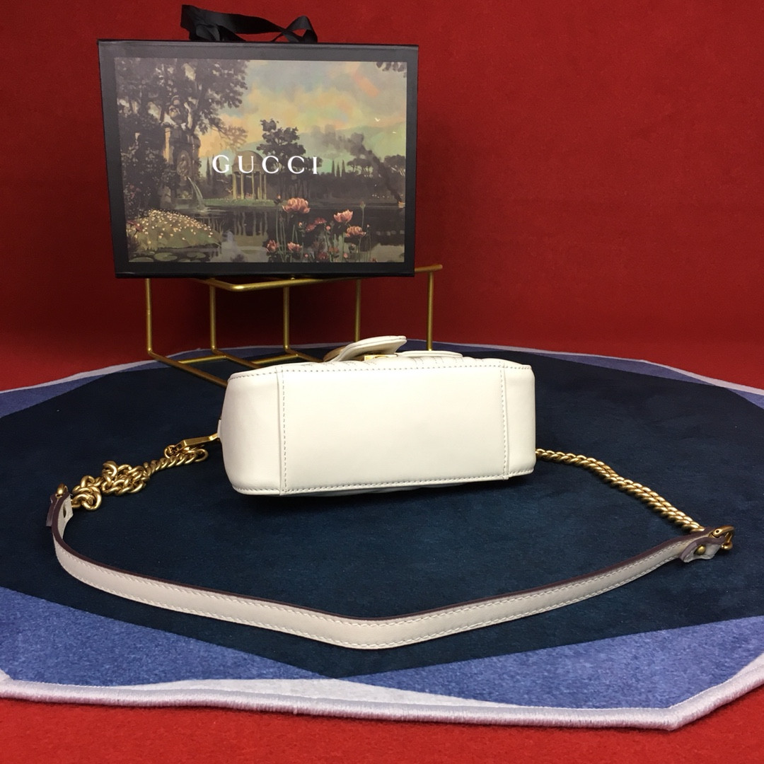 GUCCI GG MARMONT MATELASSÉ MINI BAG WHITE  8.5"W x 5"H x 2.5"D
