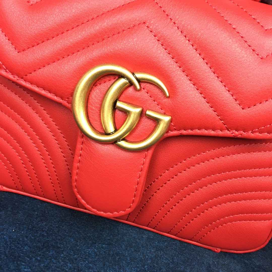 GUCCI GG MARMONT MATELASSÉ MINI BAG RED 8.5"W x 5"H x 2.5"D