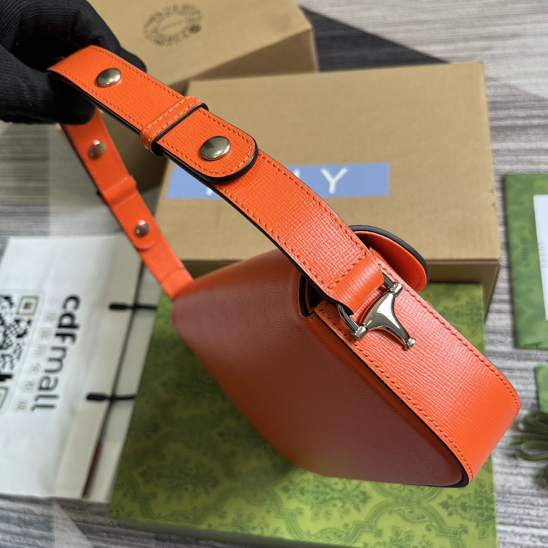 GUCCI HORSEBIT 1955 SMALL SHOULDER BAG ORANGE 10.4"W x 6.7-4.1"H x 3.1-1.6"D