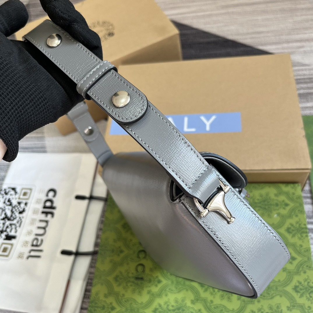 GUCCI HORSEBIT 1955 SMALL SHOULDER BAG GRAY 10.4"W x 6.7-4.1"H x 3.1-1.6"D