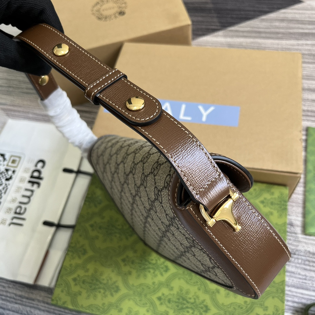 GUCCI HORSEBIT 1955 SMALL SHOULDER BAG Beige Brown 10.4"W x 6.7-4.1"H x 3.1-1.6"D