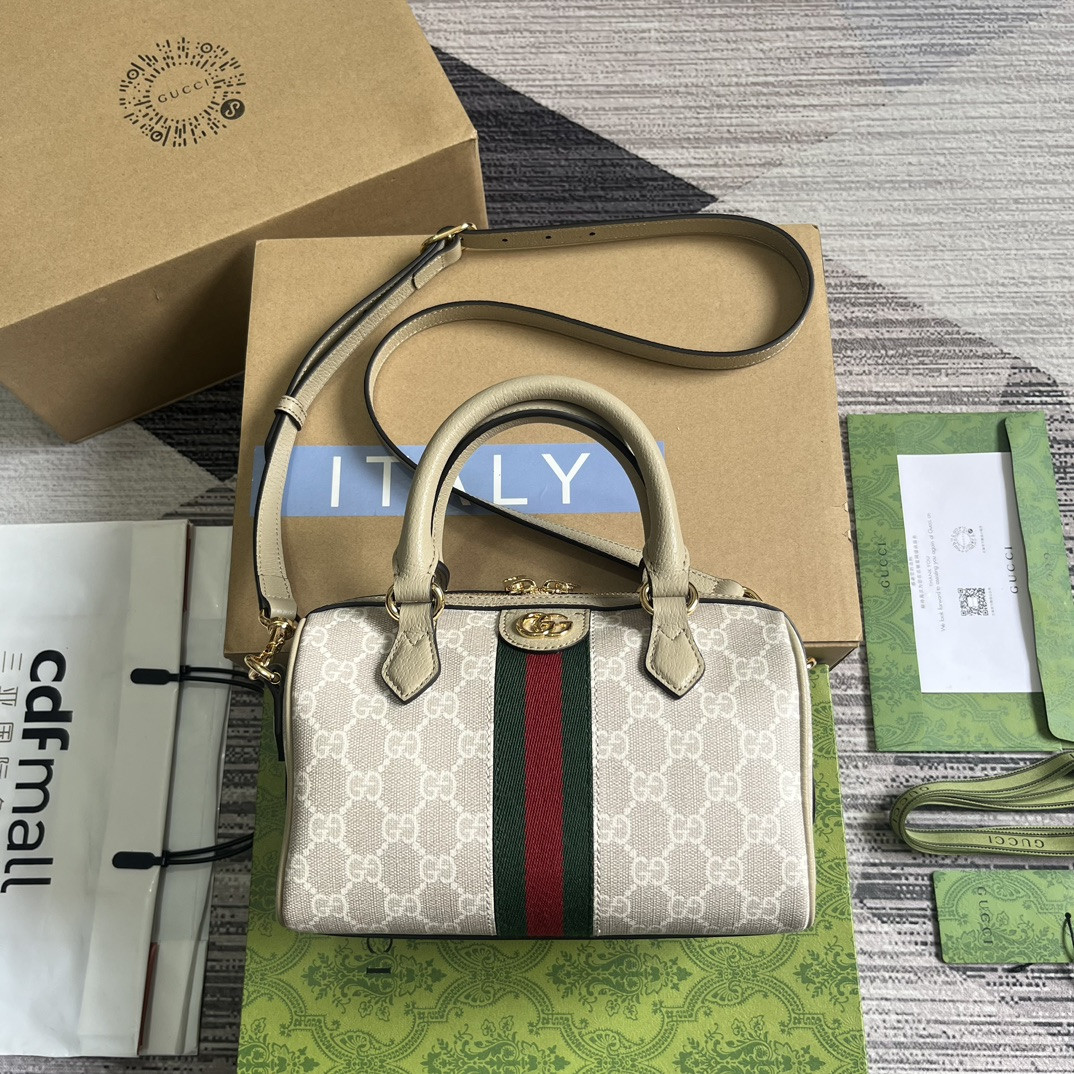 GUCCI OPHIDIA SUPER MINI BAG Beige and oatmeal 6.5"W x 3.9"H x 3.5"D