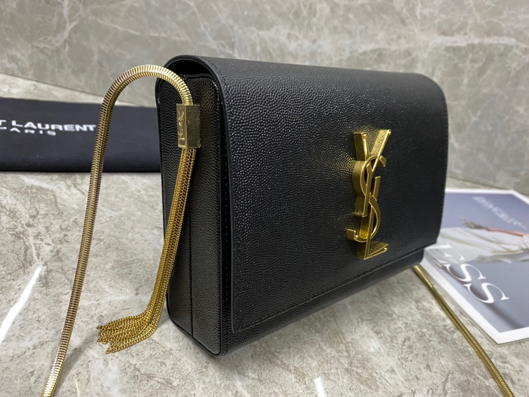 YSL KATE MEDIUM  IN GRAIN DE POUDRE EMBOSSED LEATHER 9.4 X 5.7 X 2.1 INCHES