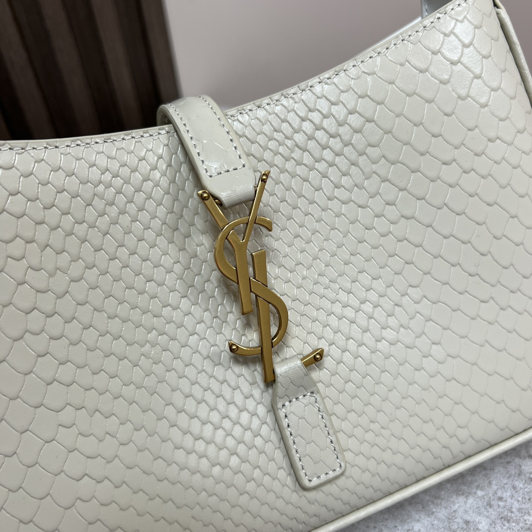 YSL LE 5 À 7 IN CROCODILE-EMBOSSED LEATHER white 9 X 6.3 X 2.5 INCHES