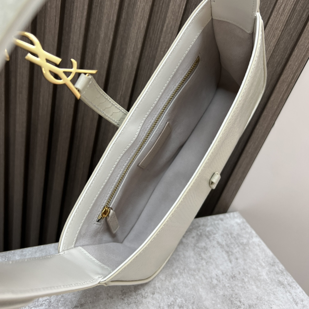 YSL LE 5 À 7 IN CROCODILE-EMBOSSED LEATHER white 9 X 6.3 X 2.5 INCHES