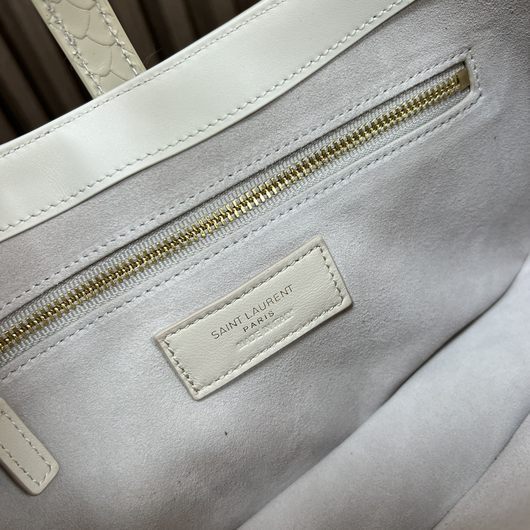 YSL LE 5 À 7 IN CROCODILE-EMBOSSED LEATHER white 9 X 6.3 X 2.5 INCHES