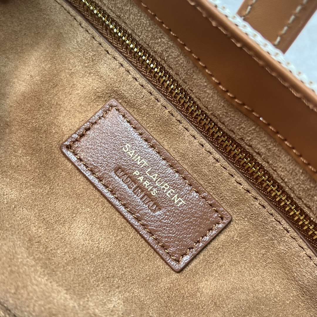 YSL LE 5 À 7 IN CANVAS AND LEATHER GREGE AND BRICK 9 X 6.3 X 2.5 INCHES