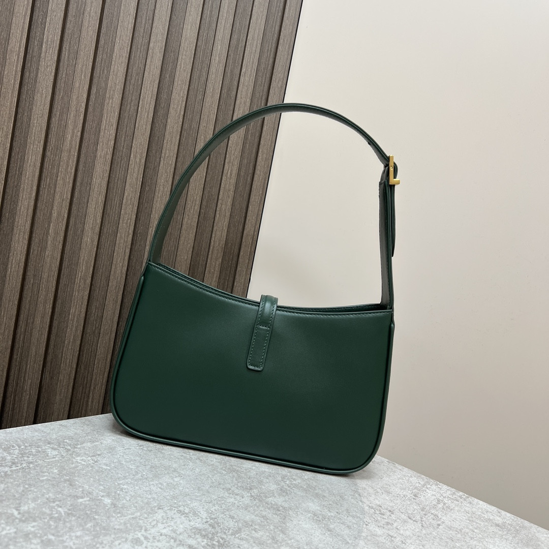 YSL LE 5 À 7 IN SMOOTH LEATHER VERT FONCE 9 X 6.3 X 2.5 INCHES