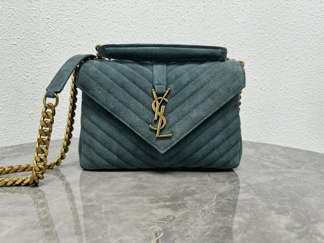 YSL COLLEGE MEDIUM IN QUILTED SUEDE blue 9.4 X 6.6 X 2.5 INCHES