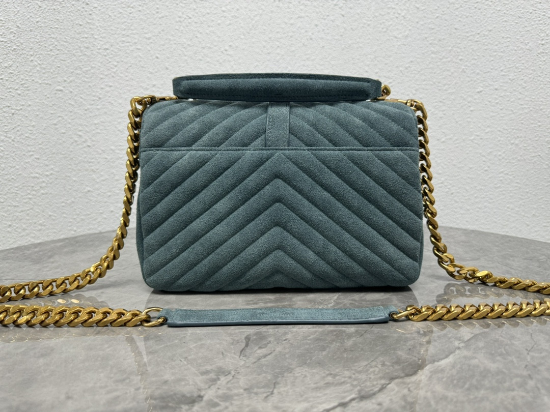 YSL COLLEGE MEDIUM IN QUILTED SUEDE blue 9.4 X 6.6 X 2.5 INCHES