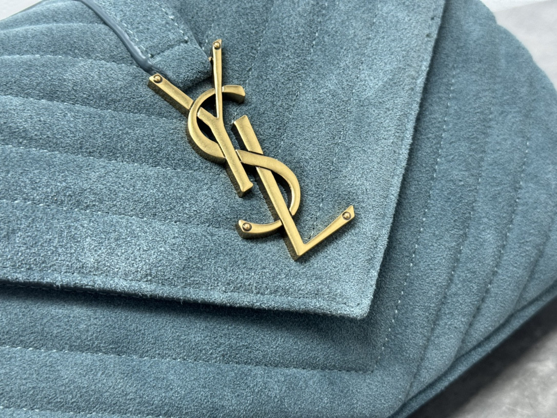 YSL COLLEGE MEDIUM IN QUILTED SUEDE blue 9.4 X 6.6 X 2.5 INCHES